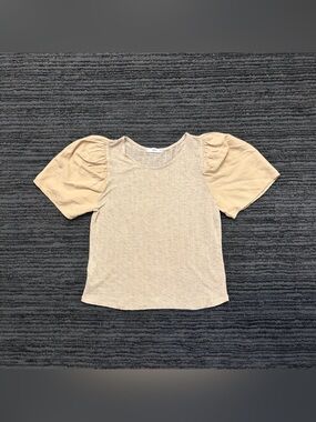 Mango Puff Sleeve Textured Semi Sheer Knit Top
